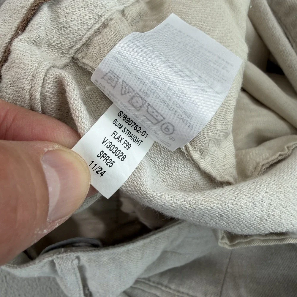 Banana Republic Slim Straight Trouser Pants in Beige Linen Blend Men‎ 36x28